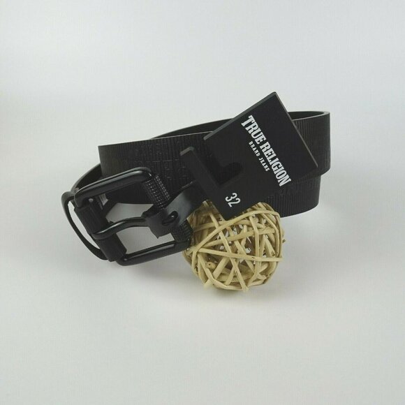 New TRUE RELIGION Men's Embossed Van Belt Matte Black Faux Leather Textured 32 - Picture 5 of 12